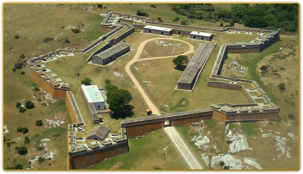 Aerial view of Santa Teresa Fortress and its defensive structure in Rocha, Uruguay