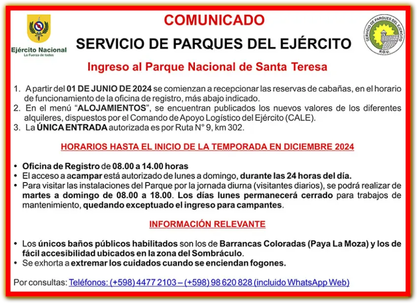 Condiciones de ingreso al Parque de Santa Teresa